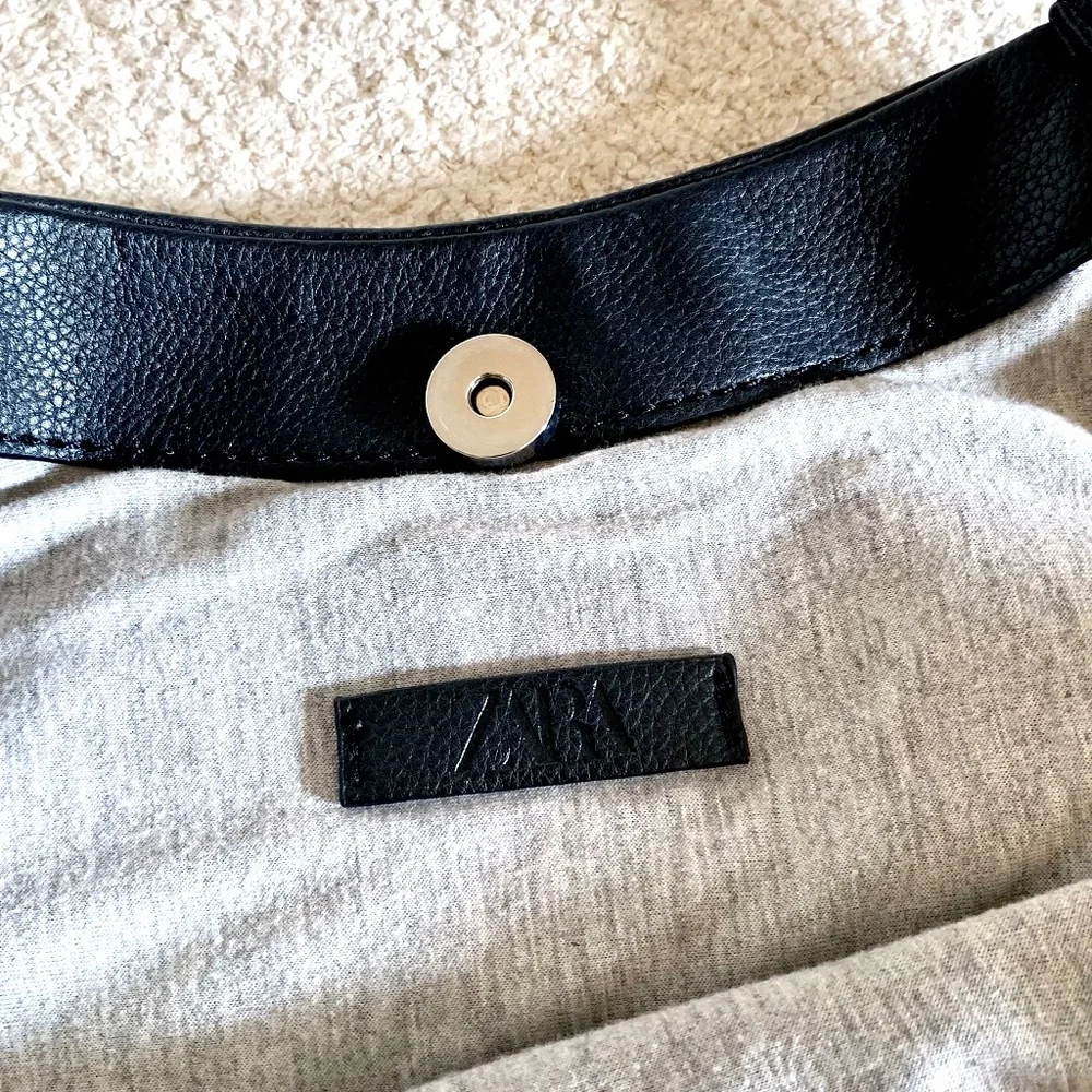 ZARA TRF Black Vegan Leather Hobo Shoulder Bag